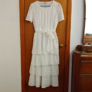Polagram White Tiered Midi Dress